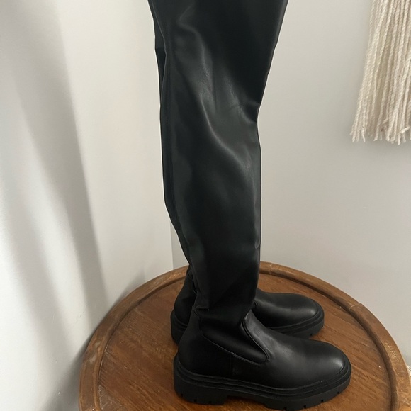 ZARA | Boots Black Above The Knee Moto Style - Picture 2 of 13